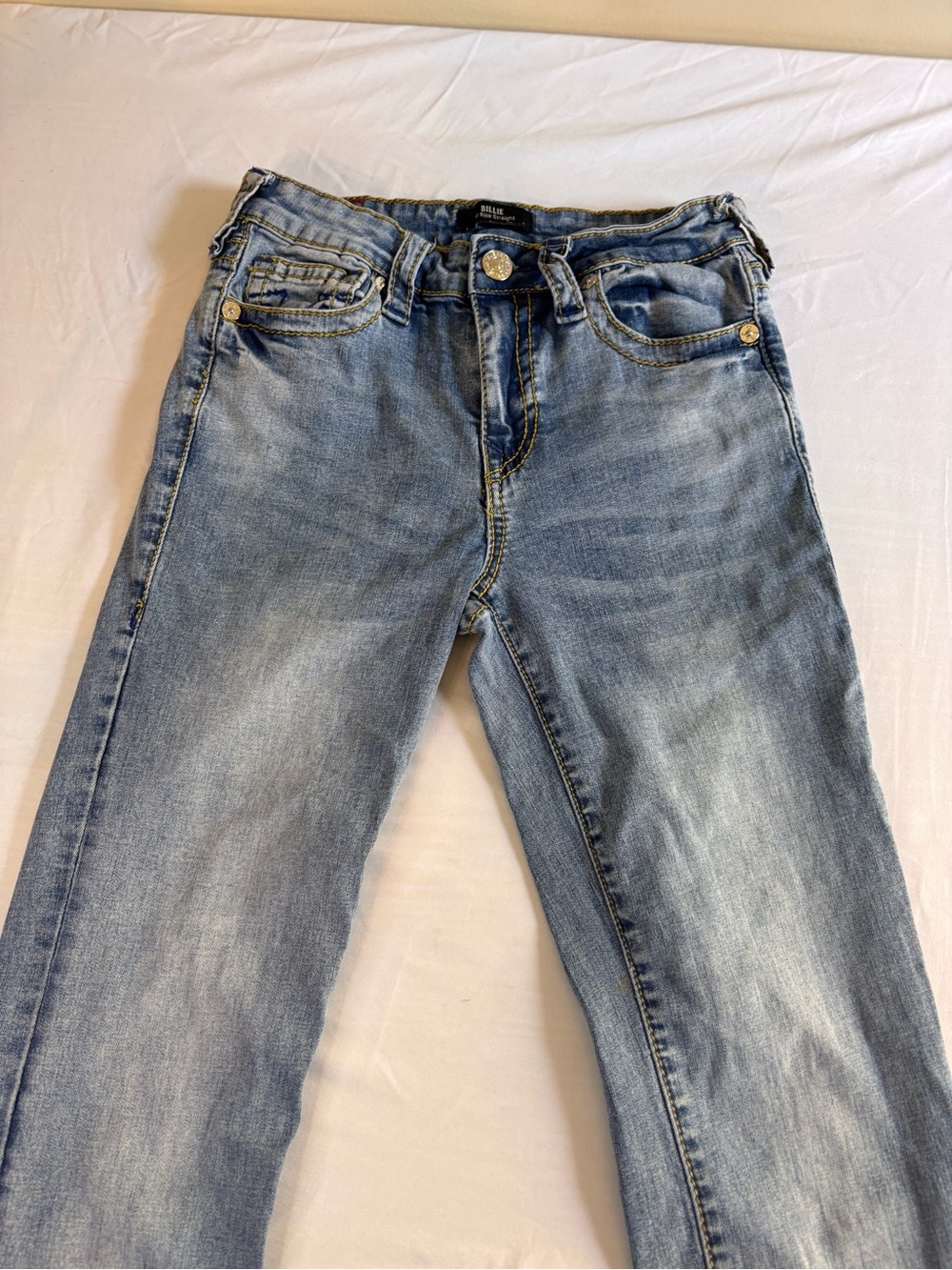 True Religion Women's Mid Rise Straight Jeans in Light Blue Wash